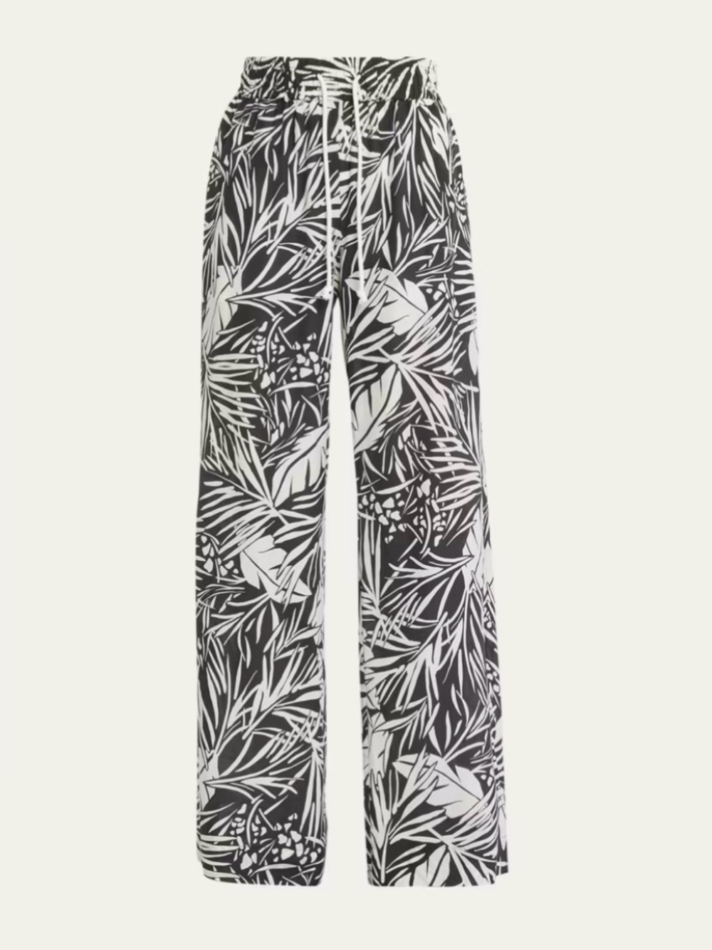 FRAME Black White Palm Leaf Print Cotton Silk Wide Leg Lounge Pants S